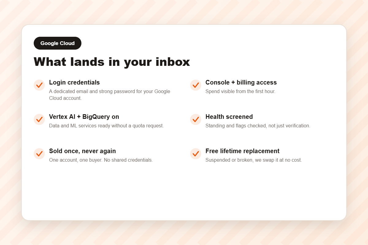 What you receive when you buy a verified Google Cloud account